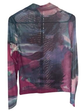 Source Unknown Sheer Abstract Long Sleeve Top in Pink, Purple, Blue